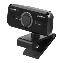 Webcam Creative Labs Live! Cam Sync 1080p V2 Full HD 1080p Preto, detalhe: lente central, microfones array laterais e clipe
