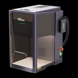 Graveur laser Creality Falcon T1 Diode 20W avec caisson fermé, fenêtre inclinée, structure métal gris, panneau latéral avec arrêt durgence et boîtier
