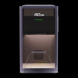 Boîtier de gravure Creality Falcon T1 20W, châssis vertical gris, fenêtre avant transparente, intérieur métallique strié avec ventilation centrale et