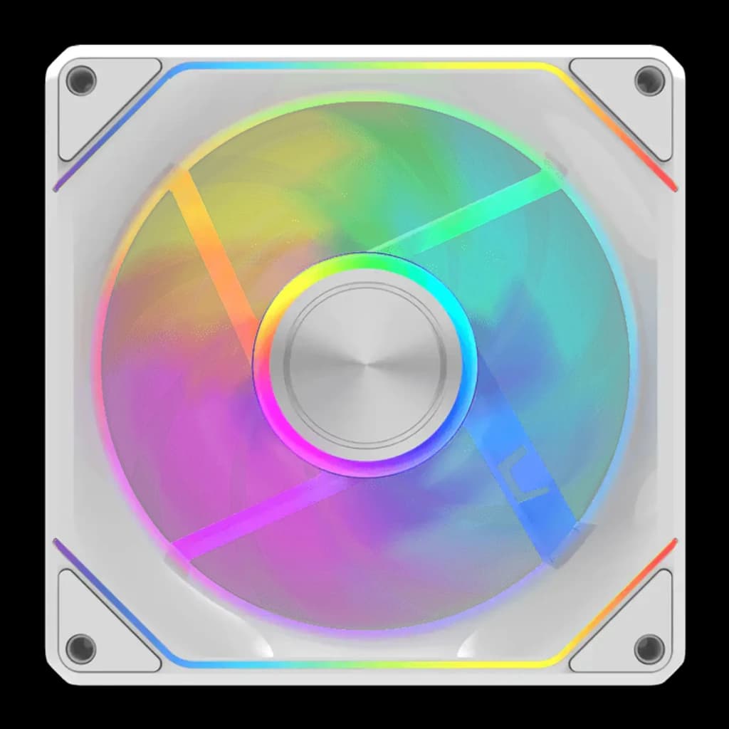 Kit de ventilateurs Darkflash Gauss G24 3 en 1 120 mm ARGB Blanc, détail: pales translucides avec éclairage ARGB multicolore