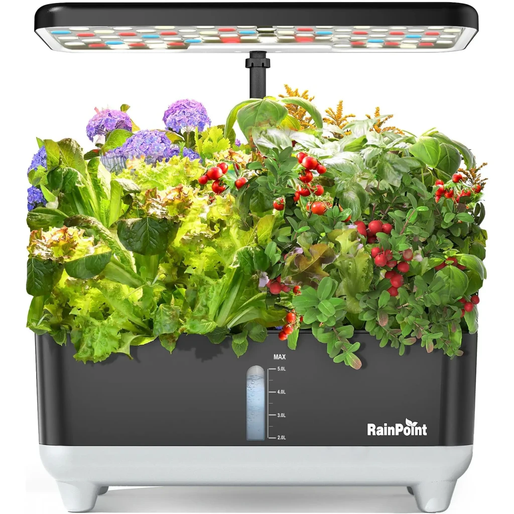 Kit de Cultivo Hidropónico RainPoint Z238 5L depósito Negro, vista frontal: lámpara LED multicolor, depósito negro