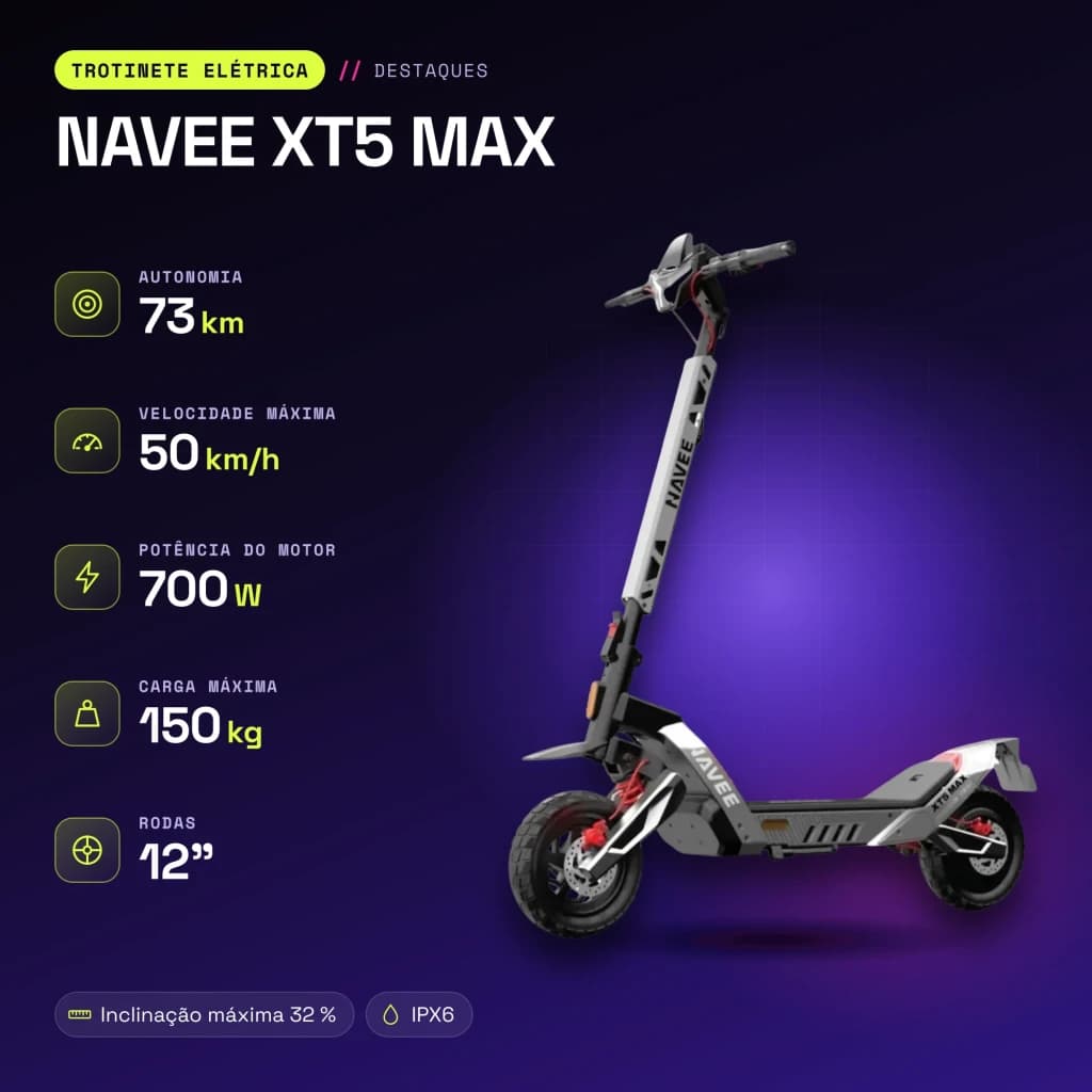 Patinete Eléctrico NAVEE XT5 MAX 700W 110km 25km/h 12 pulgadas - características