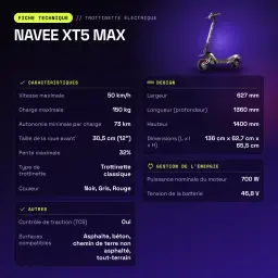 Patinete Eléctrico NAVEE XT5 MAX 700W 110km 25km/h 12 pulgadas - características