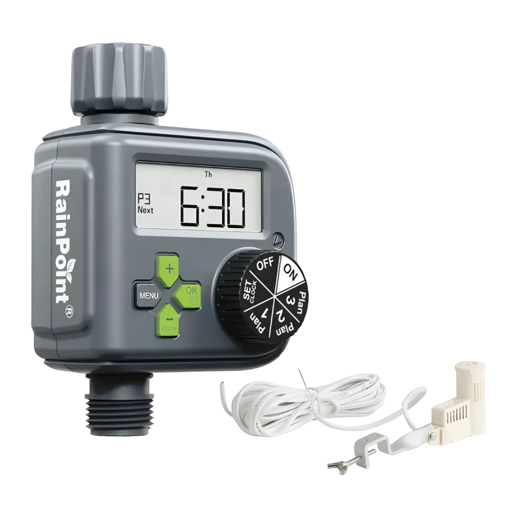 Programmateur d'Arrosage RainPoint Sans Connexion Électrique (Piles) 2×AAA Gris ITV517V6-RS, détail: écran LCD affichant