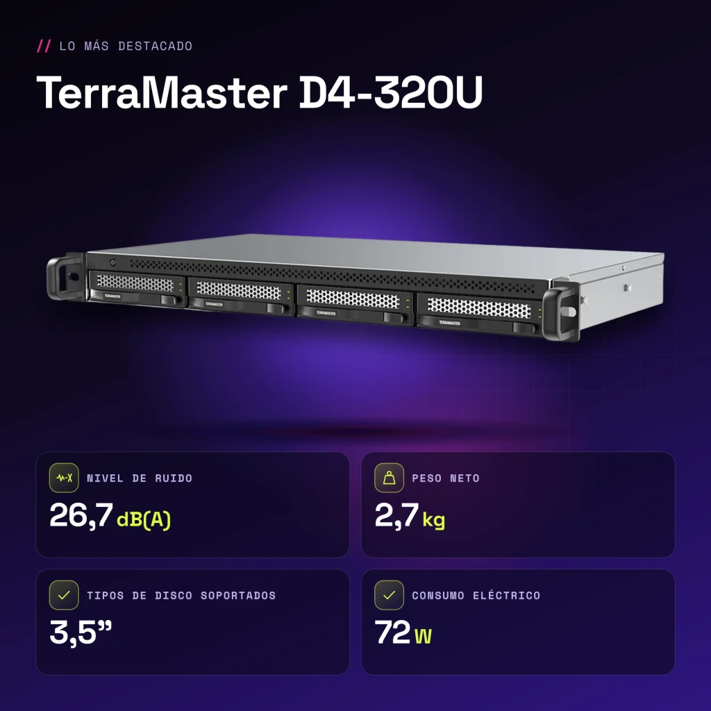 Boîtier DAS TerraMaster 4 Baies Sans Disques USB 3.2 Gen 2 10Gb/s D4-320U - caractéristiques