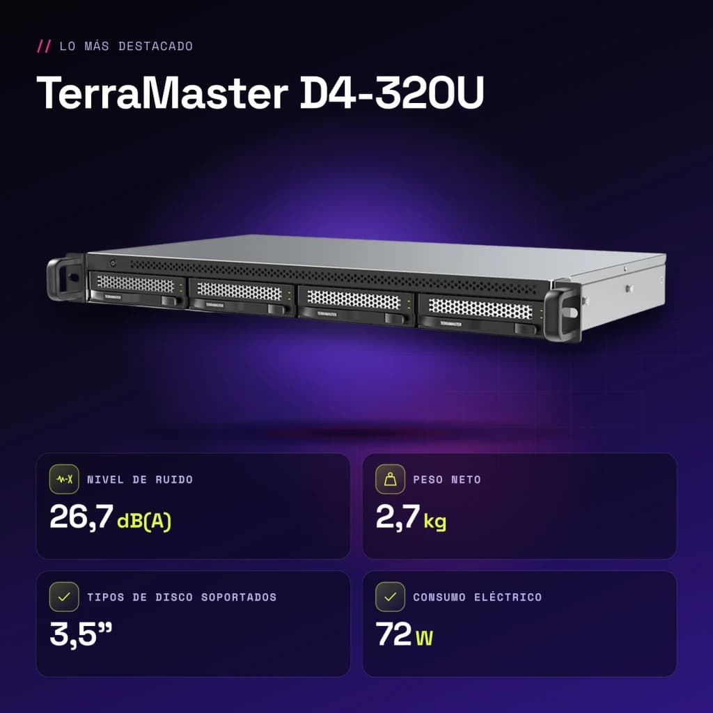 Caja DAS TerraMaster 4 Bahías Sin Discos USB 3.2 Gen 2 10Gb/s D4-320U - características