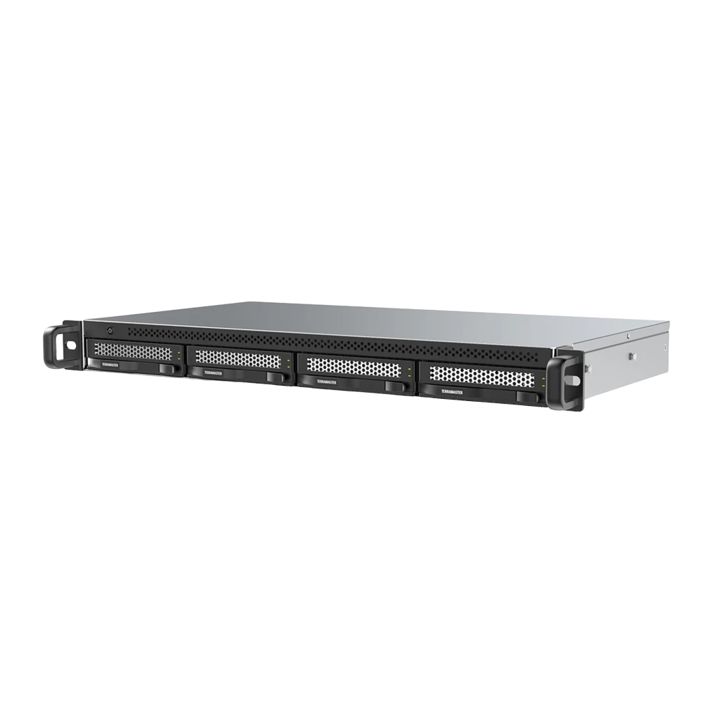 Boîtier DAS TerraMaster 4 Baies Sans Disques USB 3.2 Gen 2 10Gb/s D4-320U, vue avant: châssis 1U noir avec 4 baies