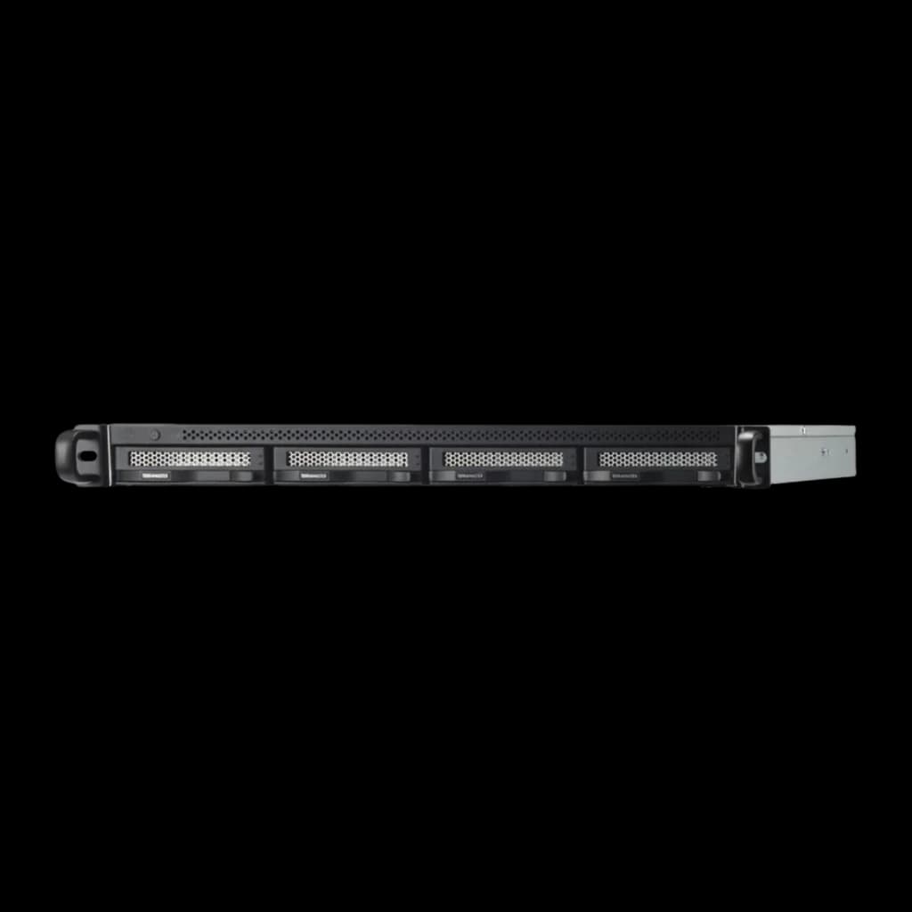 Caja DAS TerraMaster 4 Bahías Sin Discos USB 3.2 Gen 2 10Gb/s D4-320U, detalle frontal: 4 bahías con rejillas y asa de rack