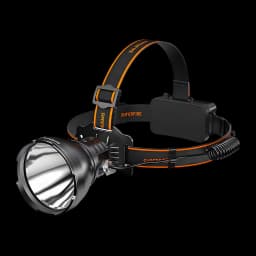 Linterna frontal Superfire HL60 Negro Recargable USB-C 2300lm 330 m, vista frontal: foco LED grande con reflector, diadema