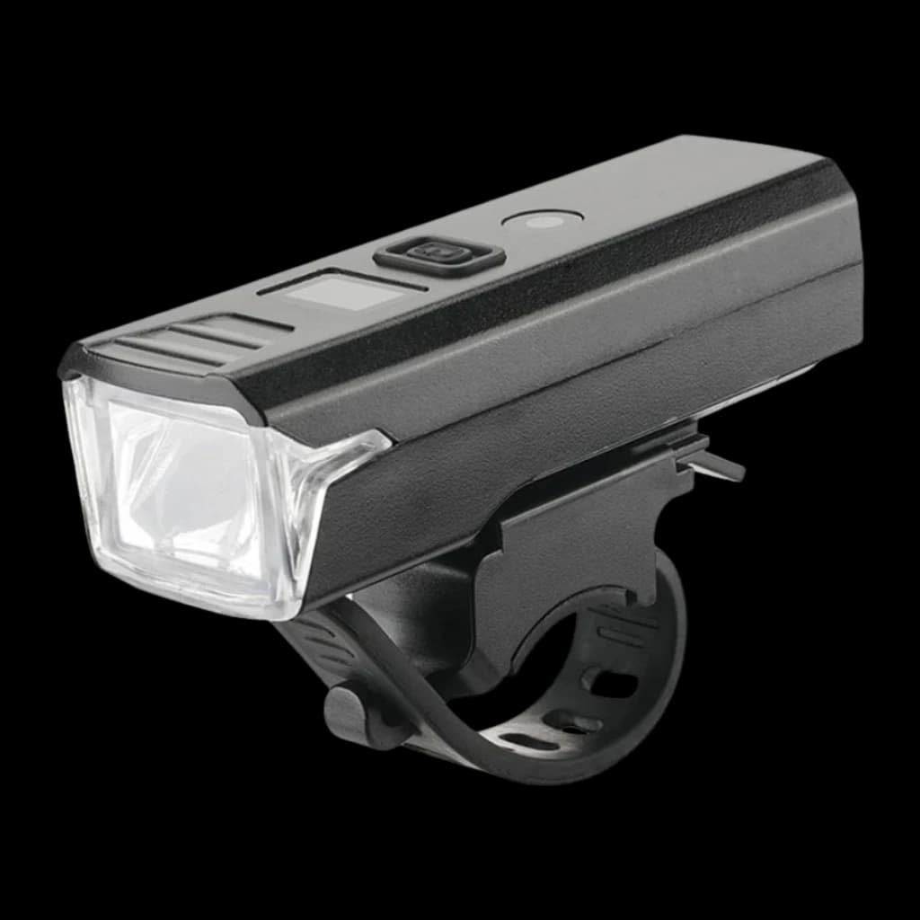 Luz de Bicicleta Superfire 280 lúmenes 4-8h USB-C BL56-B Negro, vista frontal: lente LED, botón de encendido y soporte