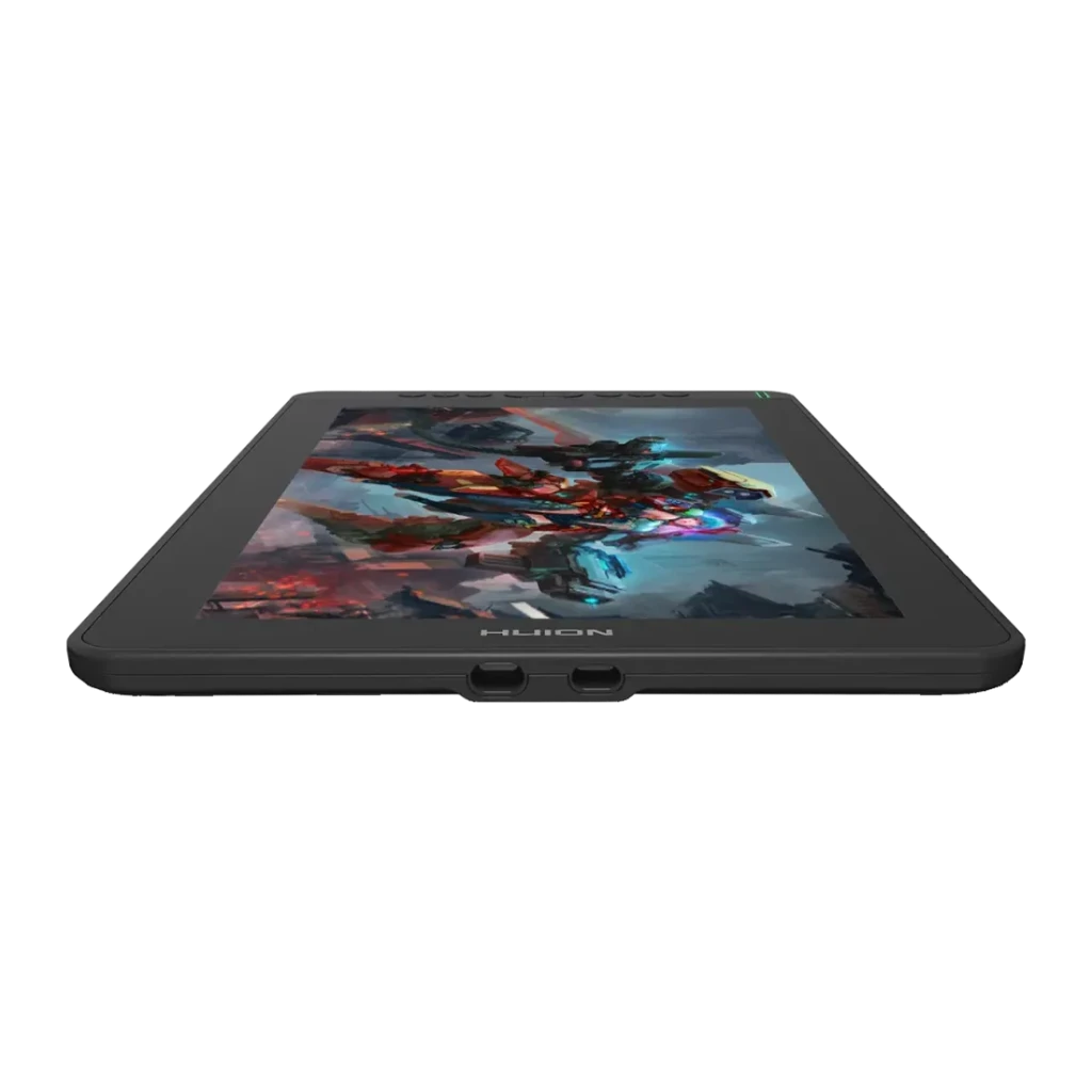 Tableta gráfica Huion Kamvas 13 Negro Con Pantalla 13,3 pulgadas Full HD IPS, detalle lateral: pantalla encendida