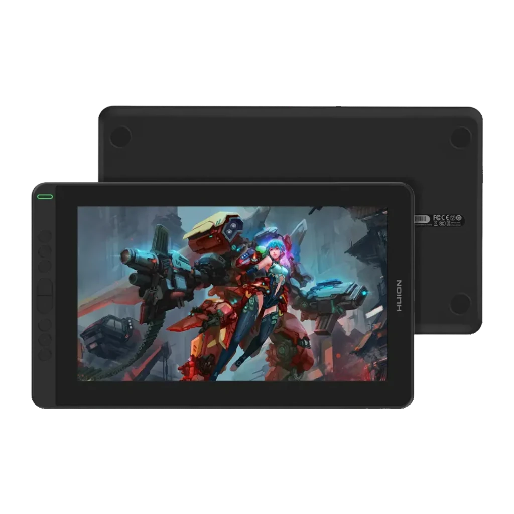Tableta gráfica Huion Kamvas 13 Negro Con Pantalla 13,3 pulgadas Full HD IPS, vista trasera: reverso liso con patas de goma