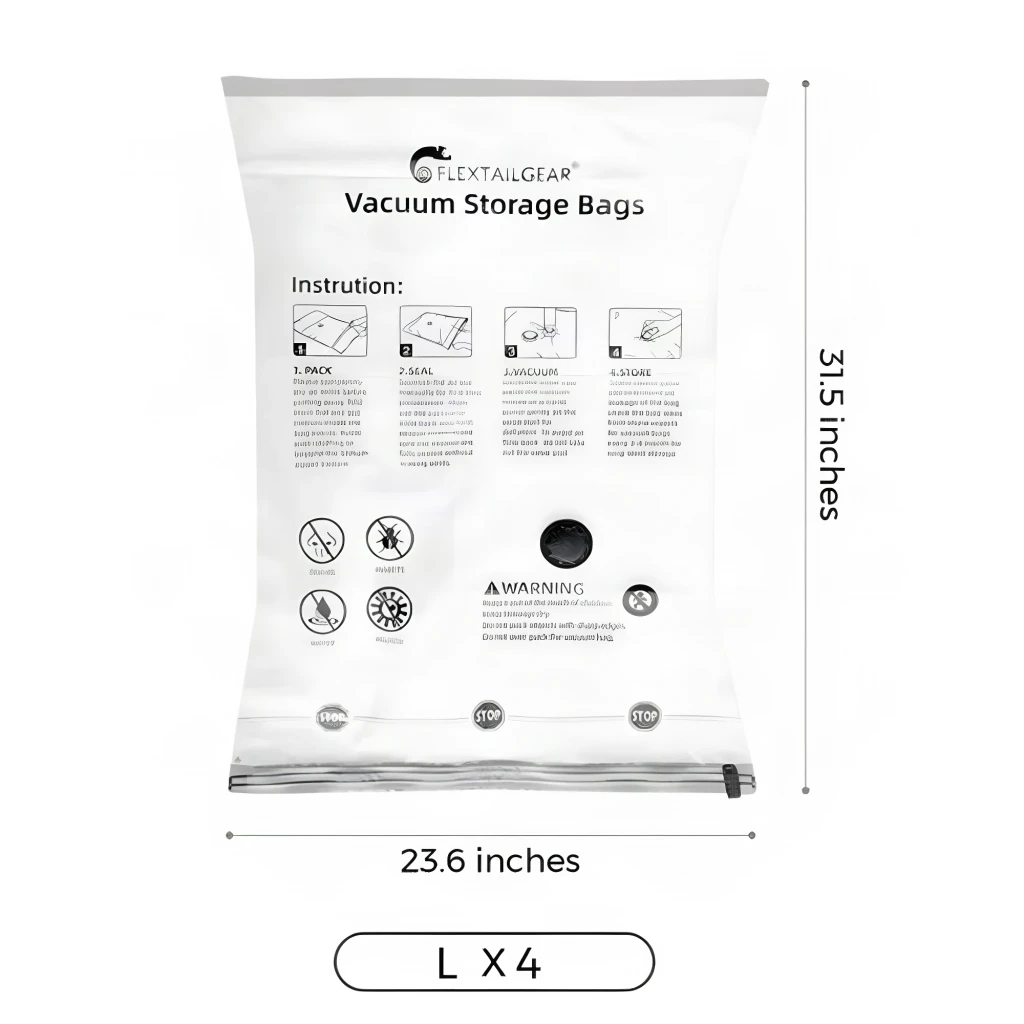 Sacs sous vide Flextail Vacuum L Pack de 4 – 10-12 pulls par sac, dimensions 23,6 x 31,5 pouces, lot L x4