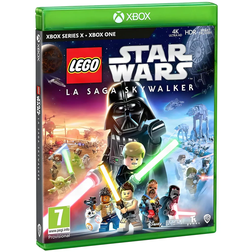 Videojuego Warner Bros. LEGO Star Wars: La Saga Skywalker Xbox Series X/Xbox One, vista frontal: caja con personajes LEGO