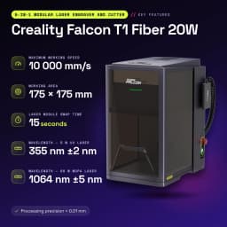 Graveur Laser Creality Falcon T1 Fiber 20W Fibre IR 175×175mm ±0,01mm - caractéristiques
