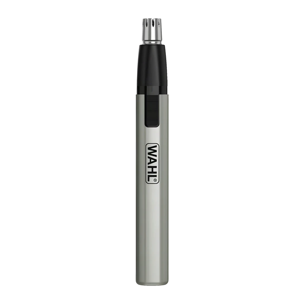 Aparador de nariz e orelhas Wahl Micro Groomsman Bateria AAA Preto/Prateado 5640-616, detalhe: corpo prateado com cabeçote