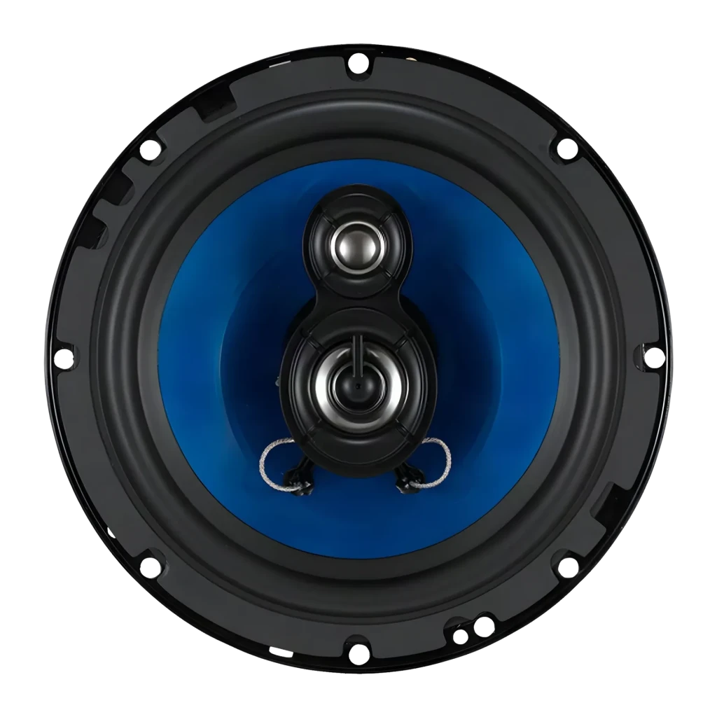 Altavoces de coche Blaupunkt ICx 663 250W máx / 35W RMS, detalle frontal: membrana azul, tweeter y midrange centrales negros