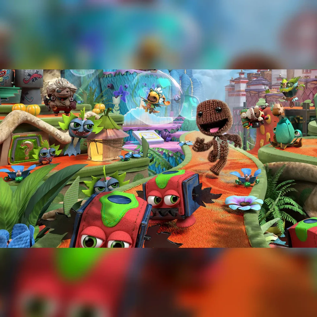 Jeu vidéo Sony Sackboy: A Big Adventure Standard PS5, en cours: Sackboy dans monde en feutre avec ennemis et décor coloré