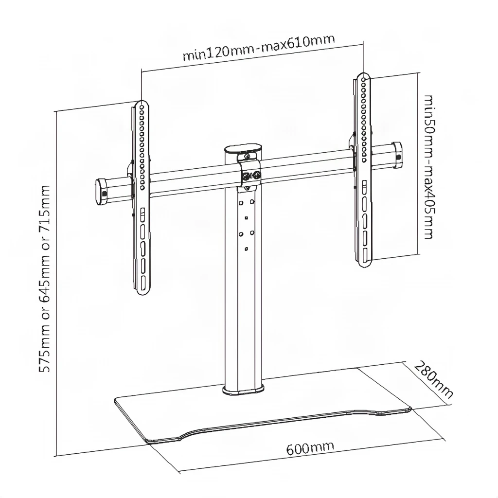 Soporte de sobremesa para TV Equip Negro Sobremesa Regulable en altura 32 pulgadas-55 pulgadas 650601, diagrama técnico