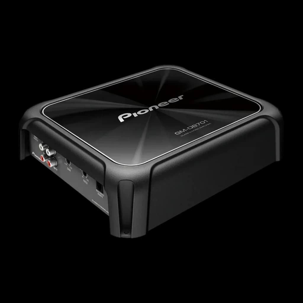 Amplificateur auto Pioneer 1 canal (Monocanal) Pour Subwoofer 1600W Classe D Noir GM-D8701, vue de face: boîtier compact
