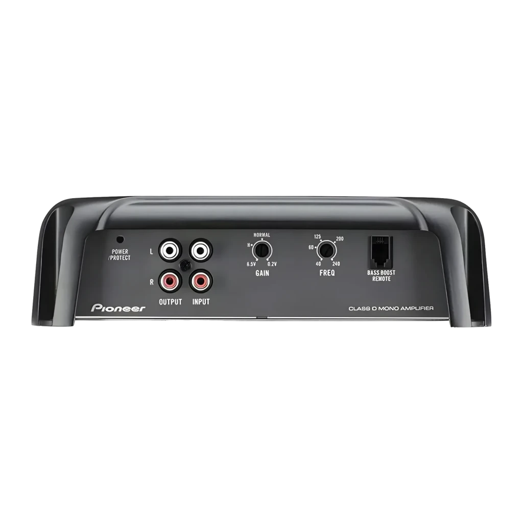 Amplificateur auto Pioneer 1 canal (Monocanal) Pour Subwoofer 1600W Classe D Noir GM-D8701, détail: panneau de connexions