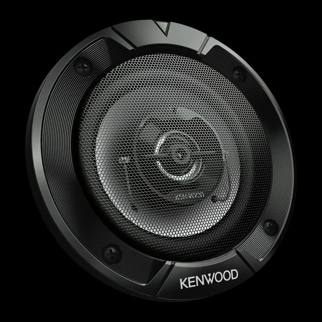 Altifalantes de carro Kenwood 21W RMS Preto KFC-S1067, vista frontal: grelha hexagonal preta, tweeter central e logótipo