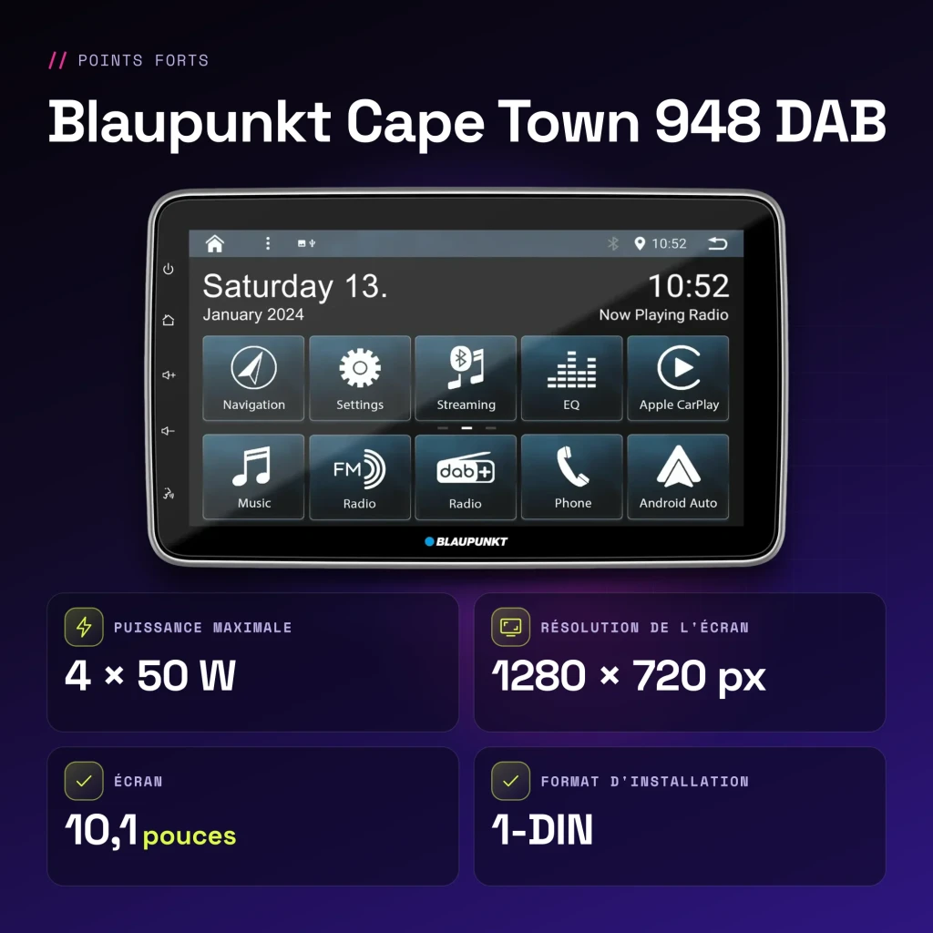 Autorradio Blaupunkt Cape Town 948 DAB Negro CarPlay Android Auto Inalámbrico 10,1 pulgadas - características