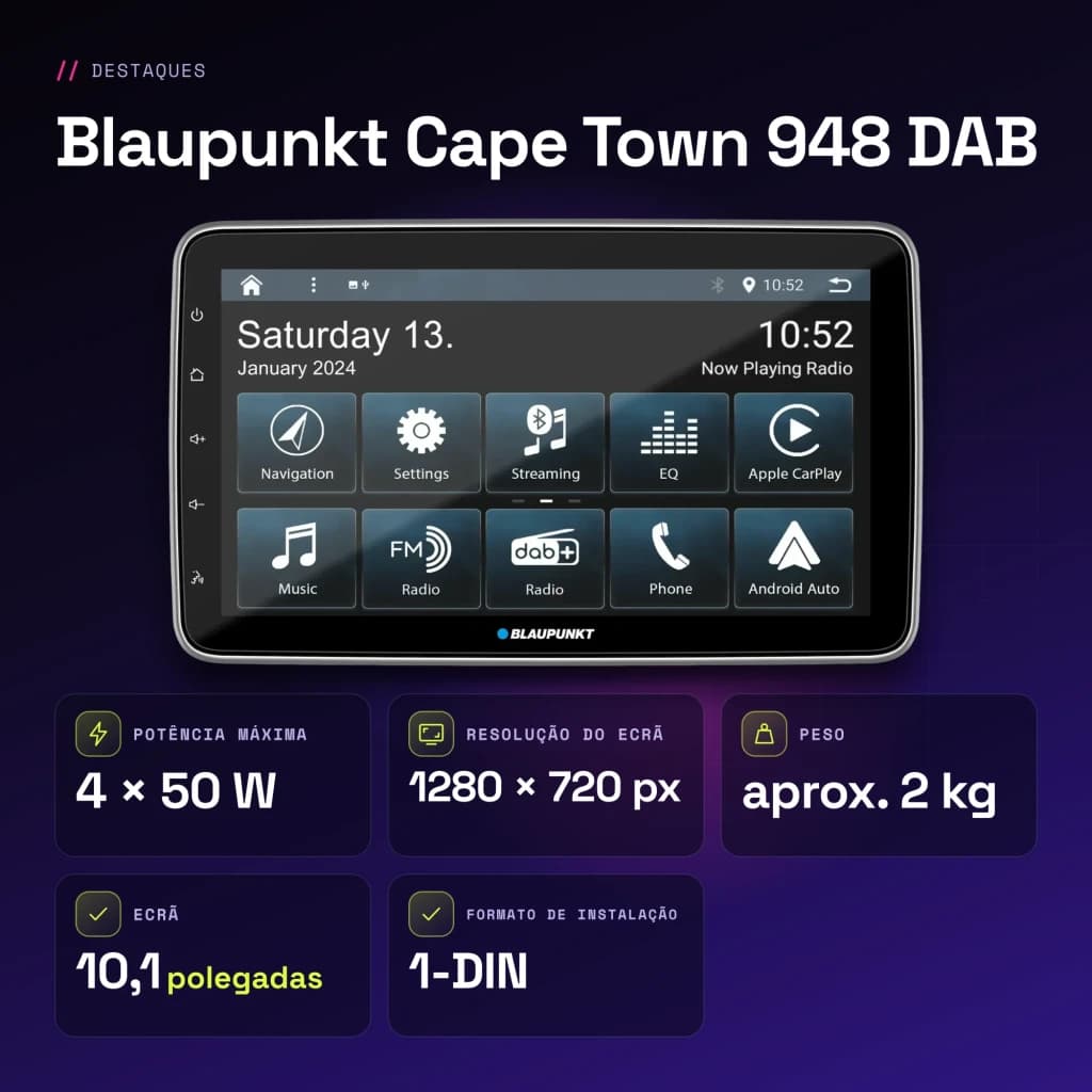 Autorradio Blaupunkt Cape Town 948 DAB Negro CarPlay Android Auto Inalámbrico 10,1 pulgadas - características