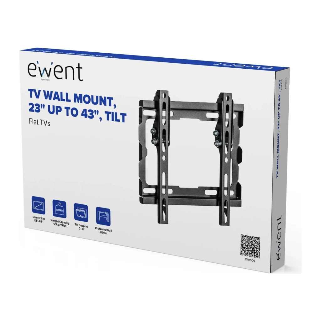 Soporte TV Ewent EW1506 Easy Tilt Negro Pared Inclinable 8° 23-42 pulgadas, contenido de la caja: caja con soporte metálico