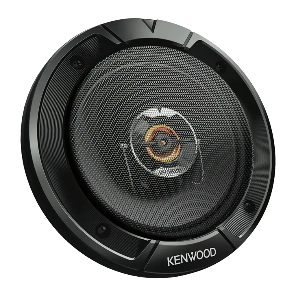 Altavoces de coche Kenwood 60W RMS Negro KFC-S1677EX, vista frontal: rejilla hexagonal negra con tweeter dorado central