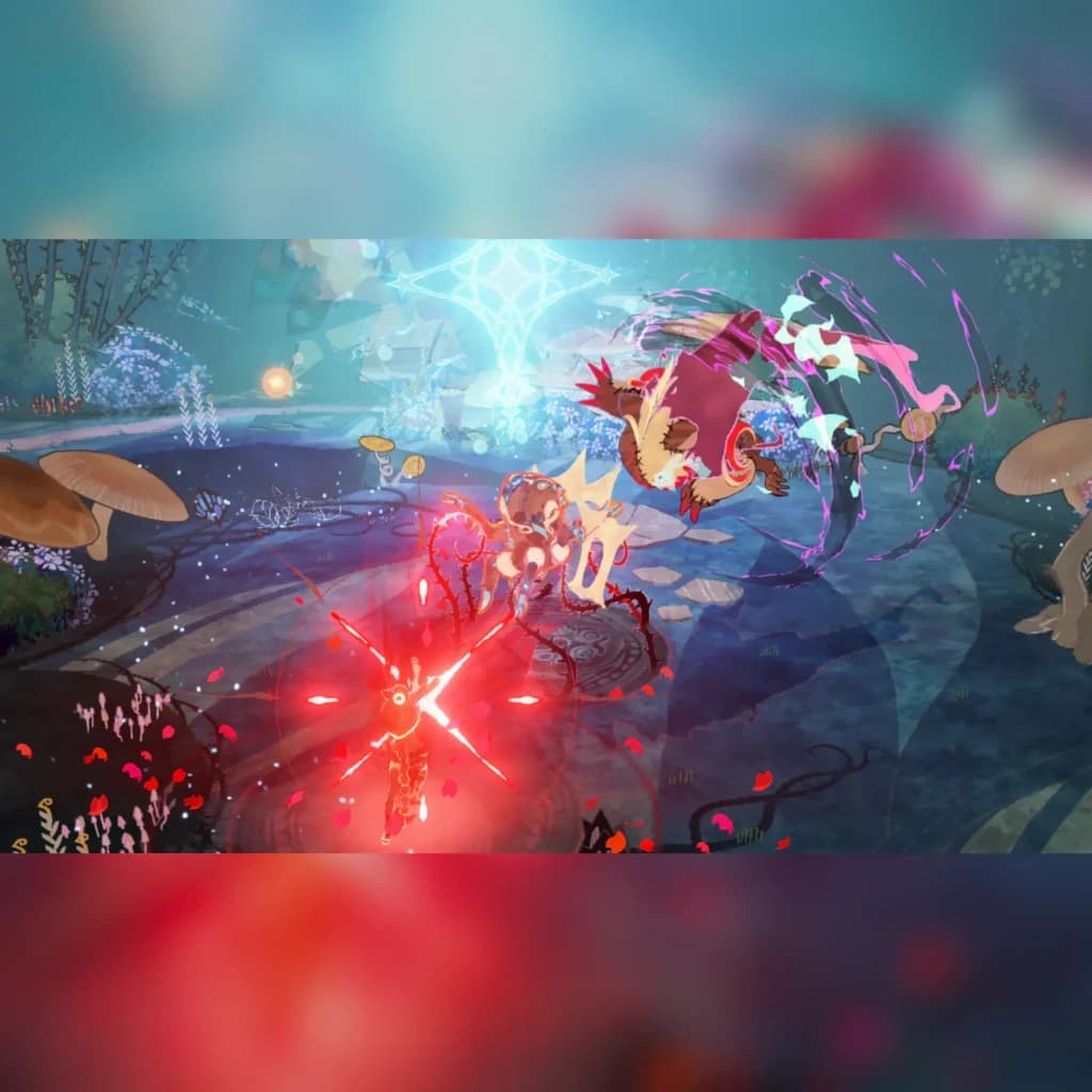 Jogo de vídeo da Nintendo «Bayonetta Origins: Cereza and the Lost Demon» para Switch, em uso: combate com efeitos de luz