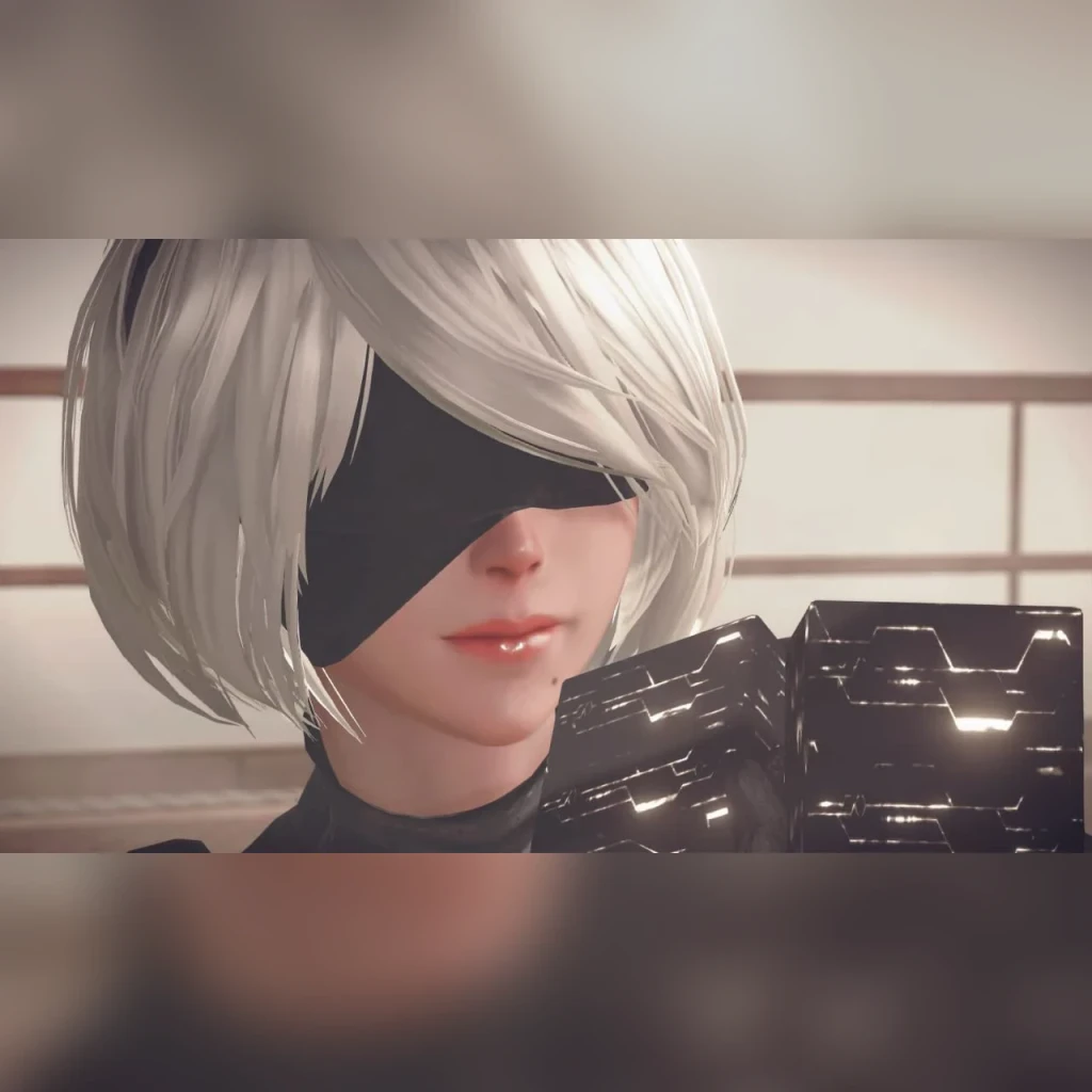 Videojuego Square Enix NieR:Automata The End of YoRHa Edition Nintendo Switch, en uso: 2B en primer plano con visor negro