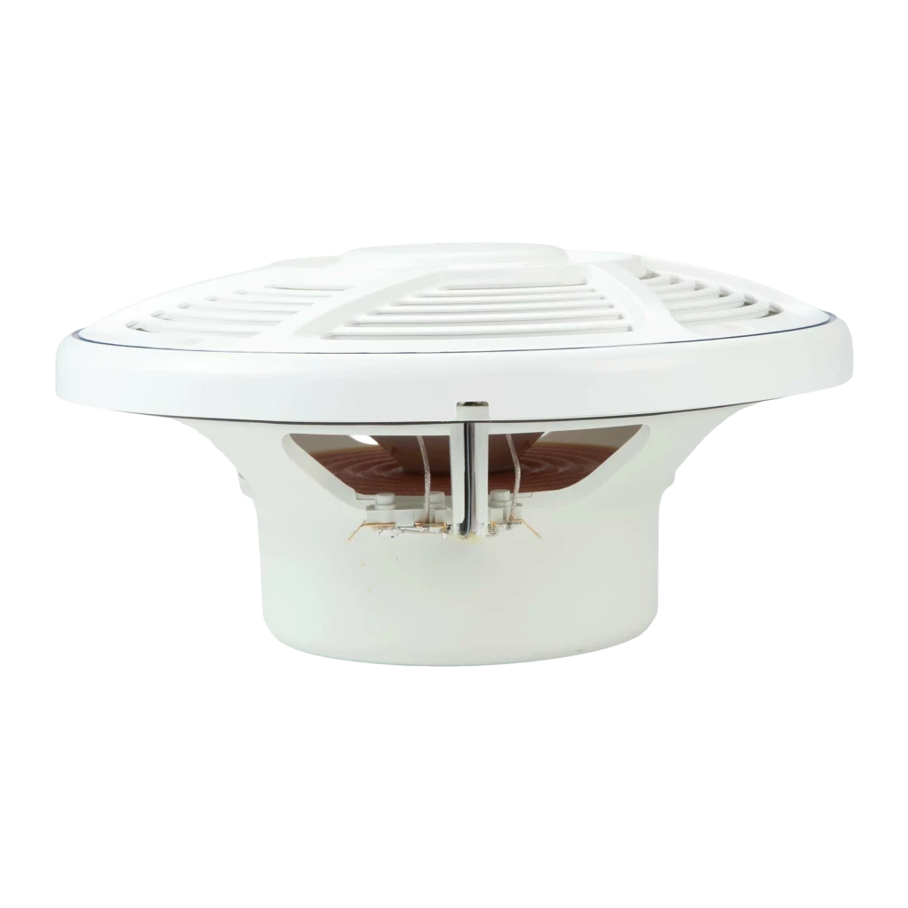 Altavoces marinos Pioneer 2 vías 40W RMS Blanco TS-MR2040, detalle lateral: cesta, cono marrón y terminales de conexión