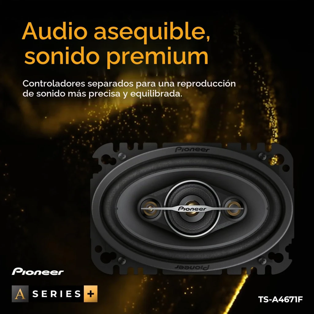Altavoces para coche Pioneer 2 canales estéreo 30W RMS / 210W máx Negro TS-A4671F, detalle: vista frontal con texto Audio