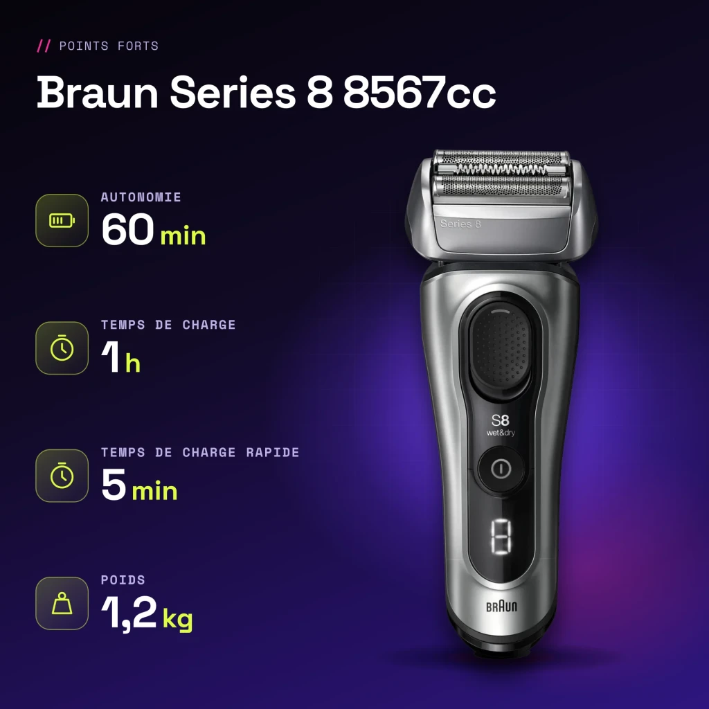 Máquina de Barbear Braun Series 8 Lâminas Seco e Molhado Preto 8567cc - características