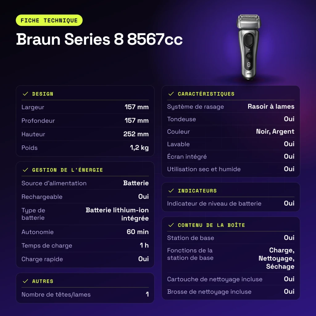 Máquina de Barbear Braun Series 8 Lâminas Seco e Molhado Preto 8567cc - características
