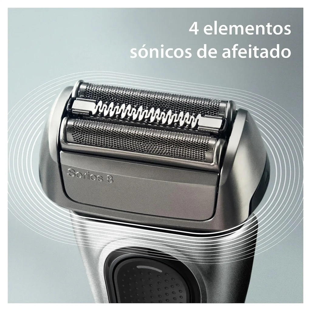 Máquina de Barbear Braun Series 8 Lâminas Seco e Molhado Preto 8567cc, detalhe cabeça: 4 elementos sónicos de barbear