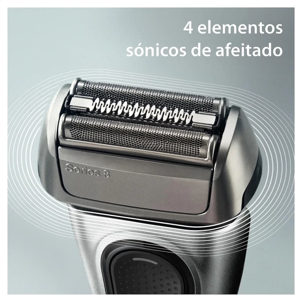Máquina de Barbear Braun Series 8 Lâminas Seco e Molhado Preto 8567cc, detalhe cabeça: 4 elementos sónicos de barbear