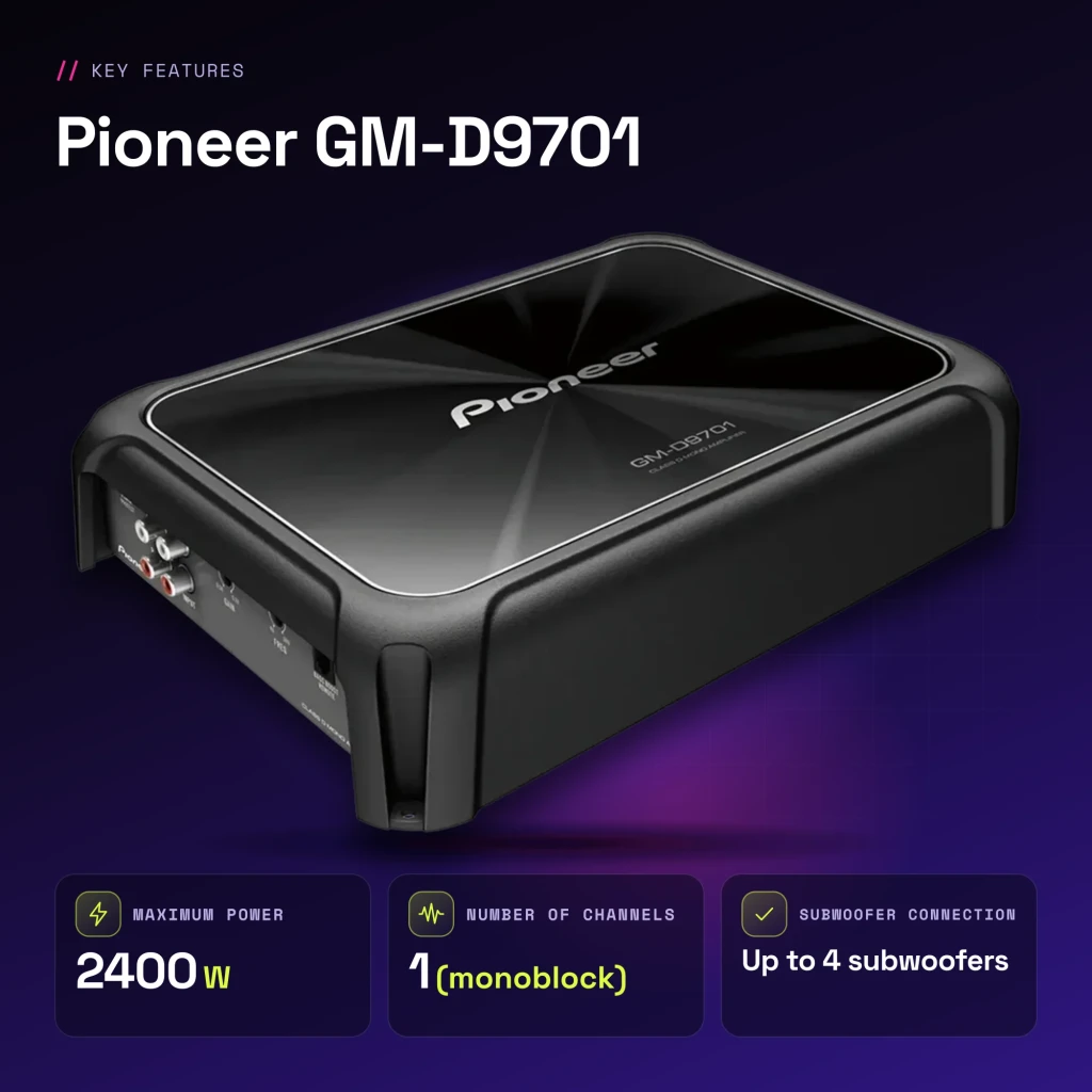 Amplificateur voiture Pioneer 1 Canal Monoblock 2400W Classe D Noir GM-D9701 - caractéristiques