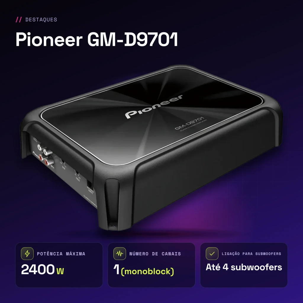 Amplificateur voiture Pioneer 1 Canal Monoblock 2400W Classe D Noir GM-D9701 - caractéristiques