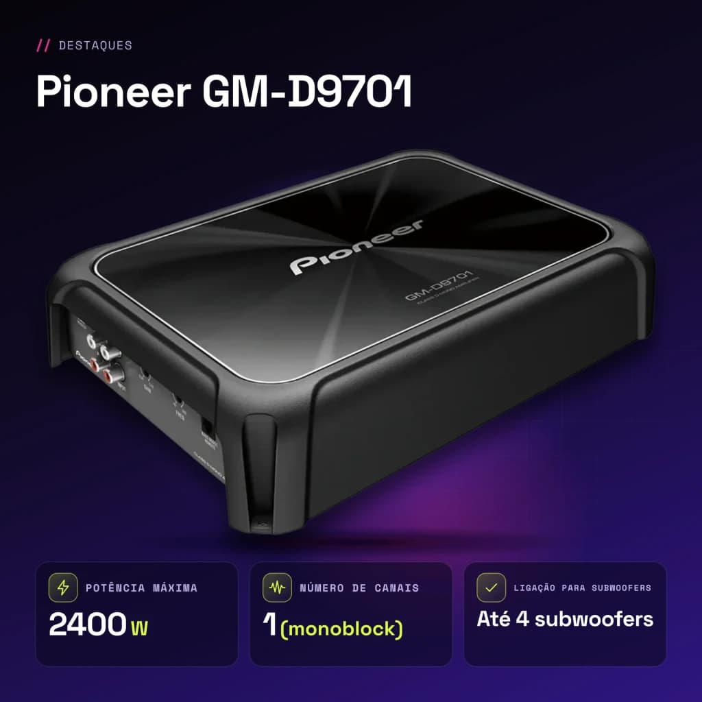 Amplificateur voiture Pioneer 1 Canal Monoblock 2400W Classe D Noir GM-D9701 - caractéristiques