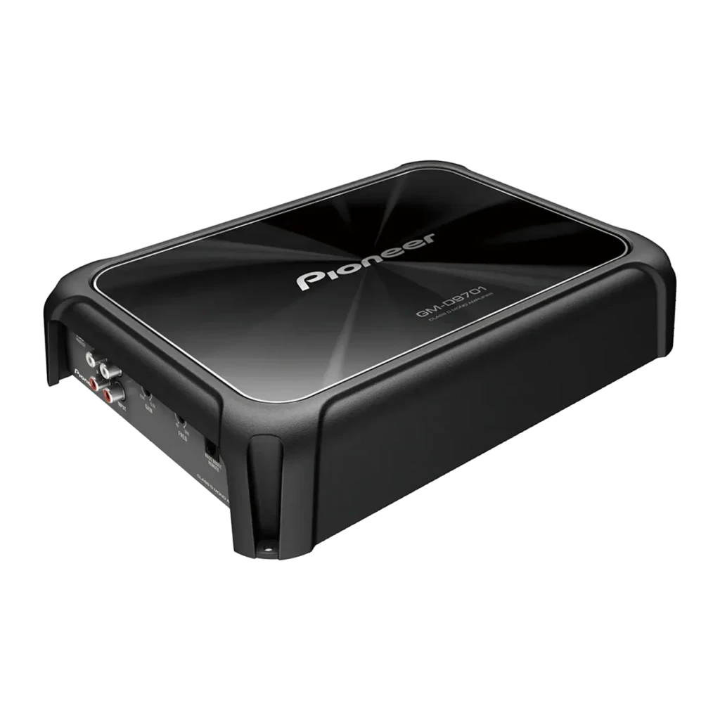 Amplificateur voiture Pioneer 1 Canal Monoblock 2400W Classe D Noir GM-D9701, vue de face: boîtier noir avec couvercle