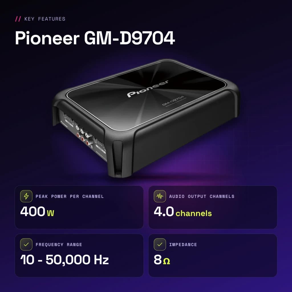 Amplificateur voiture Pioneer 4 canaux 1600W max classe D Noir GM-D9704 - caractéristiques