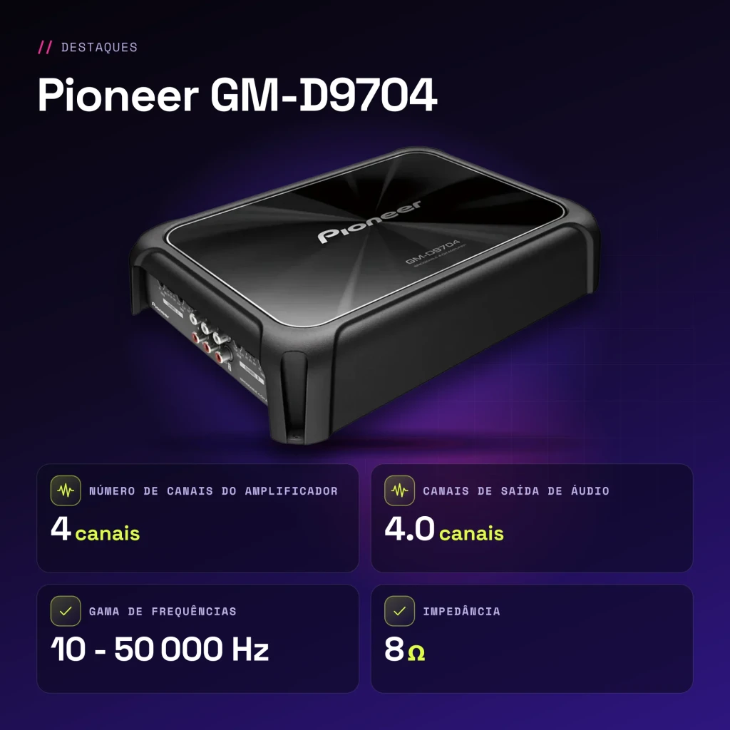 Amplificateur voiture Pioneer 4 canaux 1600W max classe D Noir GM-D9704 - caractéristiques