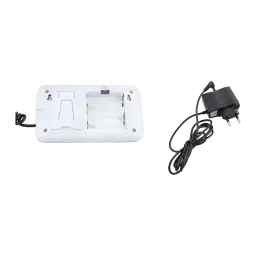 Balance de cuisine Orbegozo PC 5500 200 kg Argent, vue arrière: compartiment piles, support pliant et adaptateur secteur