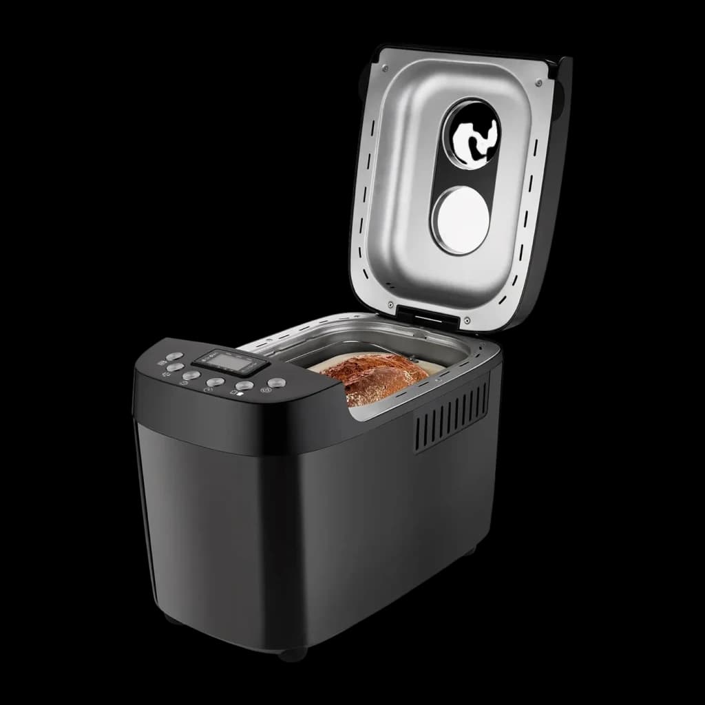 Machine à pain UNOLD Backmeister Big Black 850W jusqu'à 1500g 68525, détail: couvercle ouvert, intérieur inox et pain cuit