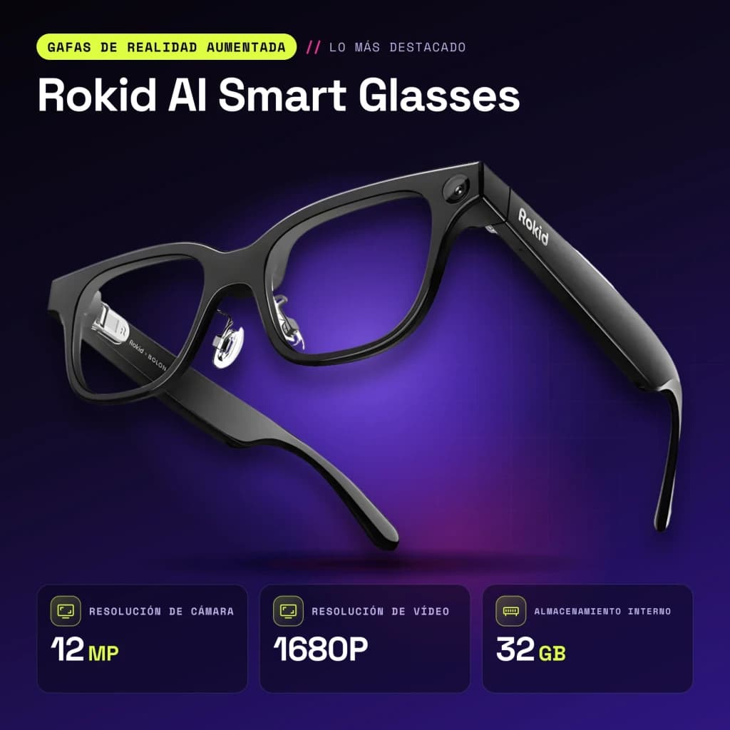 Rokid AI Smart Glasses Noir 12MP Audio Open-Ear Monture standard - caractéristiques