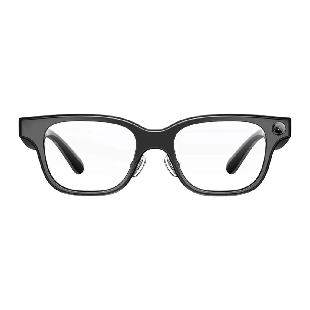 Rokid AI Smart Glasses Noir 12MP Audio Open-Ear Monture standard, vue de face: monture rectangulaire noire avec verres