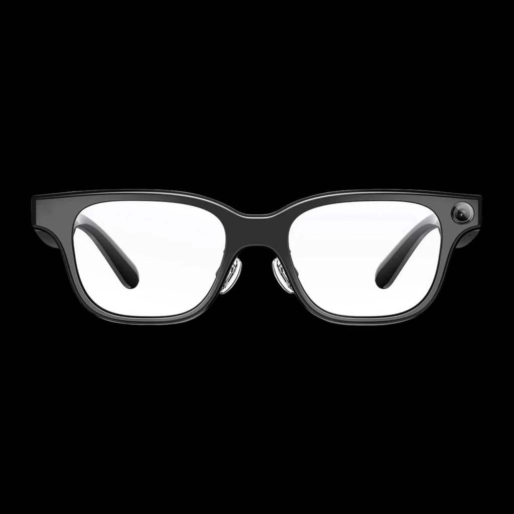 Rokid AI Smart Glasses Noir 12MP Audio Open-Ear Monture standard, vue de face: monture rectangulaire noire avec verres