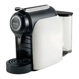 Máquina de Cápsulas Delta Q Qool Evolution 1L 19bar 1200W Branco, vista frontal: corpo branco e preto com botão circular